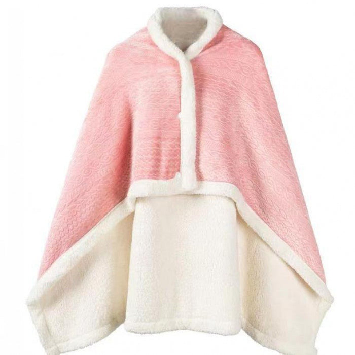 Warmfell Double-Layer Fleece Wearable Shawl Blanket with Buttons