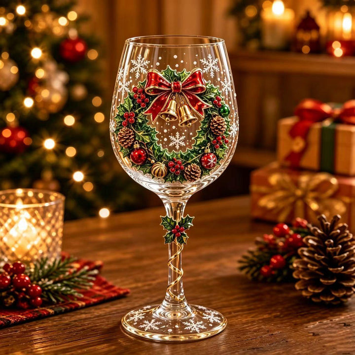 Christmas wine glass with Santa decorated stem