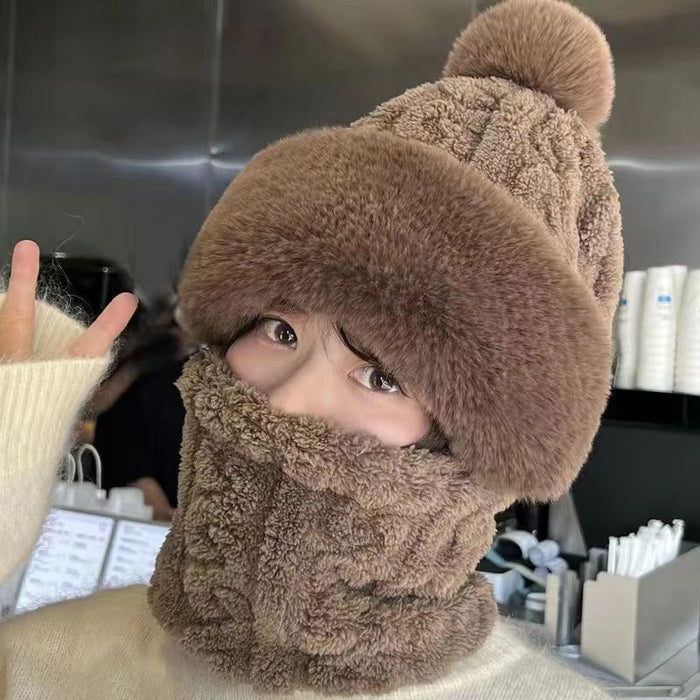 Warmfell Plush Hood Hat with Neck Warmer and Pompom