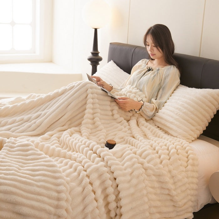 Warmfell Ribbed Faux Rabbit Fur Blanket, Anti-Static