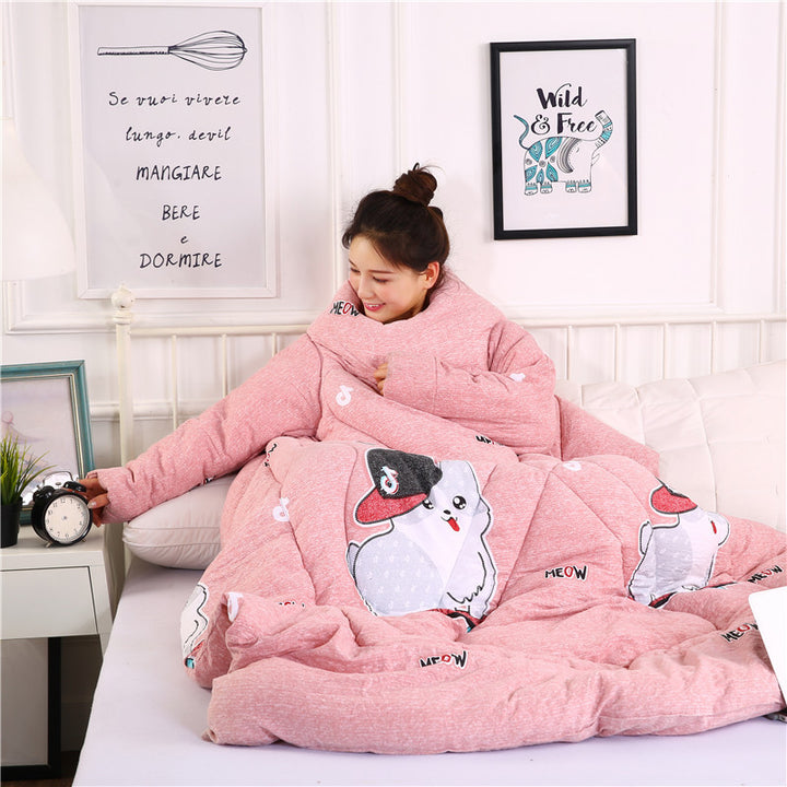 Winter Lazy Quilt with Sleeves, Wearable Blanket for Bed