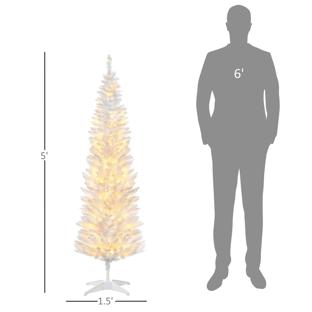 Small white pencil tree with warm lights