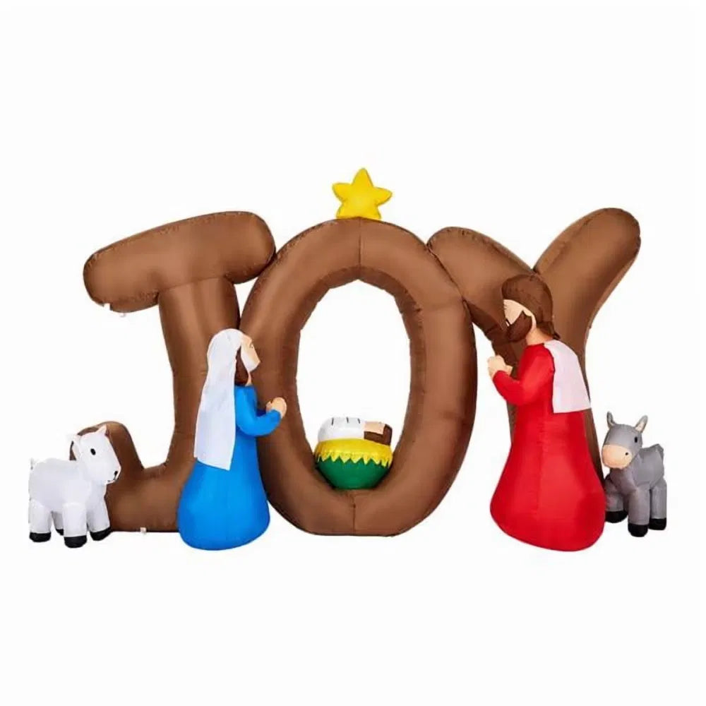 Inflatable nativity scene with JOY letters
