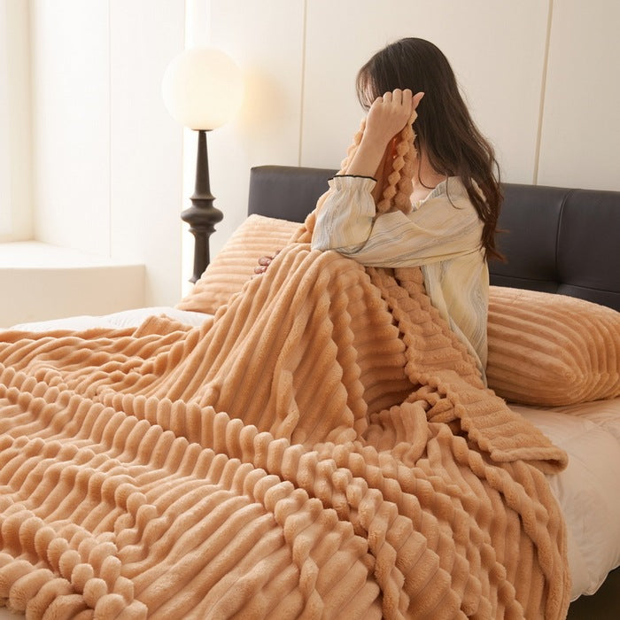 Warmfell Ribbed Faux Rabbit Fur Blanket, Anti-Static