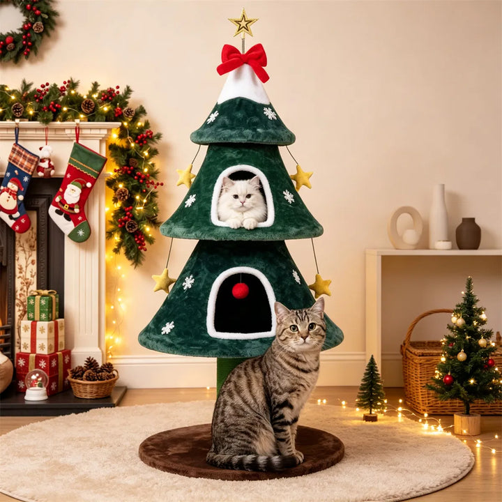 Christmas tree cat tower with condos