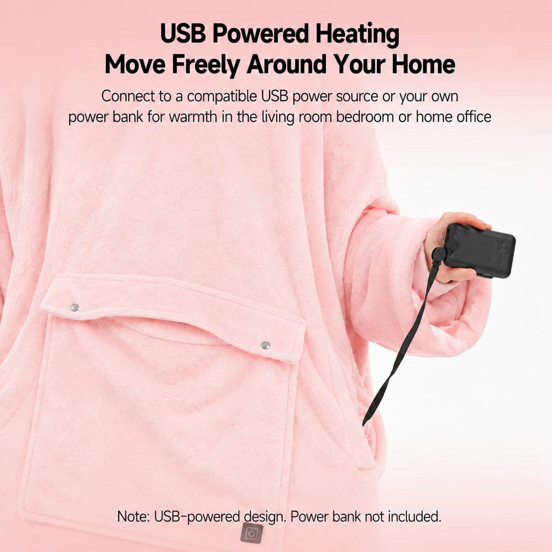 Warmfell™ USB Heated Blanket Hoodie with 3-Zone Thick Flannel Warmth