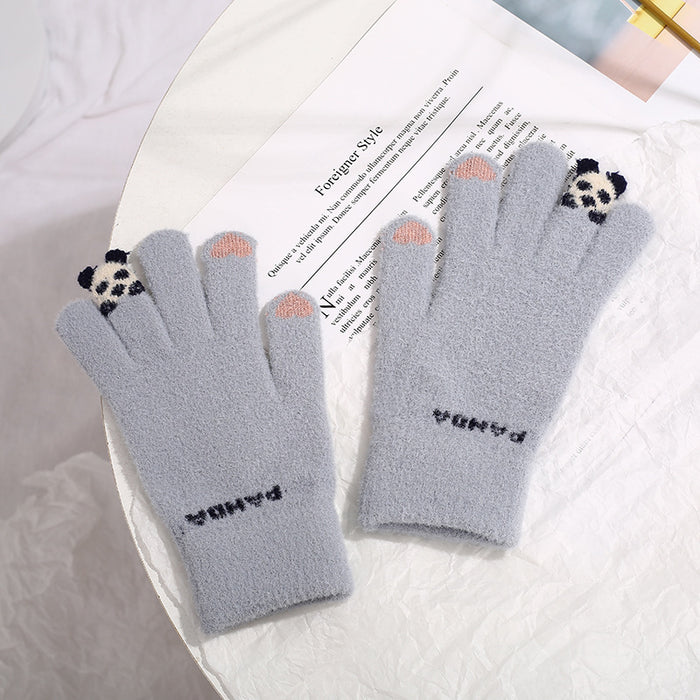 Warmfell Knitted Touchscreen Gloves with a 3D Panda
