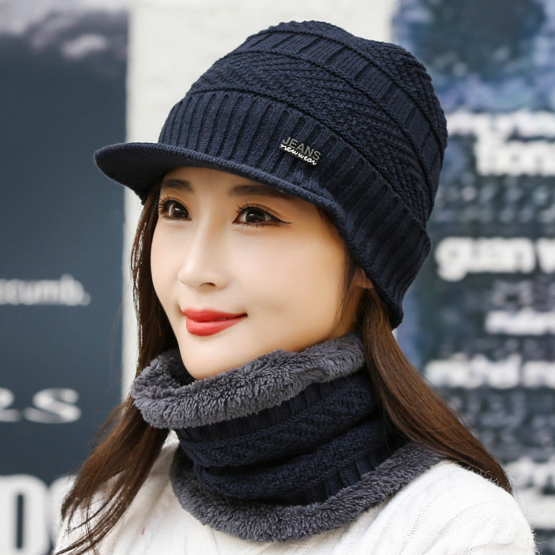 Knitted peaked beanie and neck warmer set