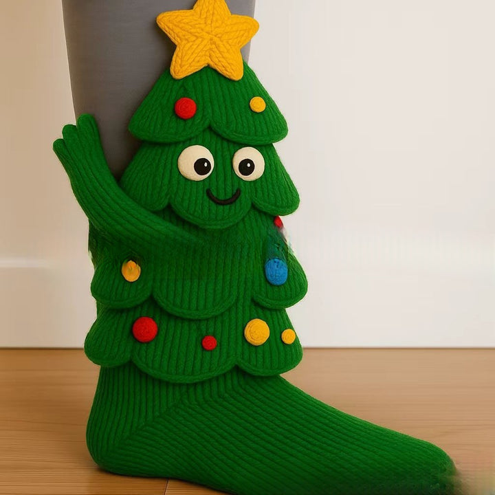 Knit socks with 3D crochet sloth