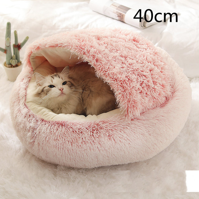 Warmfell Plush 2-in-1 Pet Bed with Fold-Over Hood, 40 to 65 cm