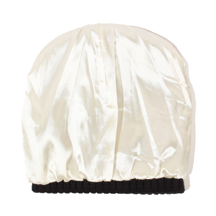 Cream ribbed beanie with satin lining