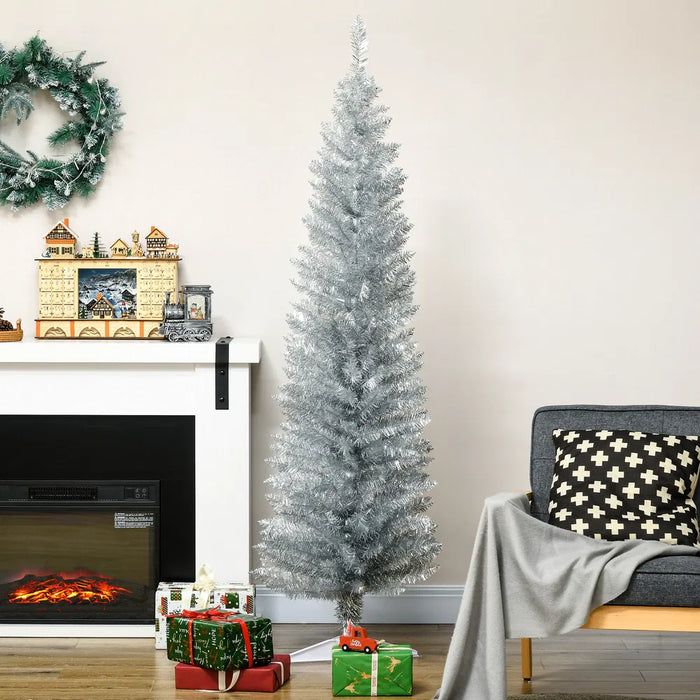 Warmfell Silver Slim Pencil Christmas Tree, 6ft Unlit