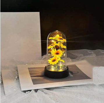Enchanted rose in a glass dome with LED lights