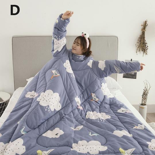 Winter Lazy Quilt with Sleeves, Wearable Blanket for Bed