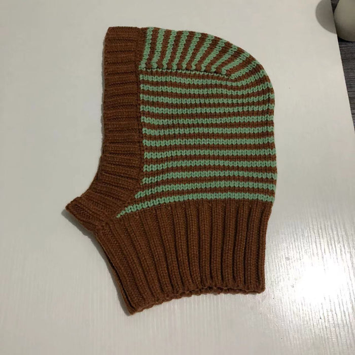 Warmfell Striped Knitted Balaclava Hood for Head and Neck