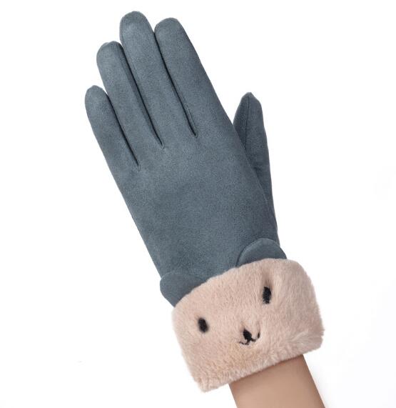 Warmfell Suede Look Gloves with Plush Cuff and Bear Face
