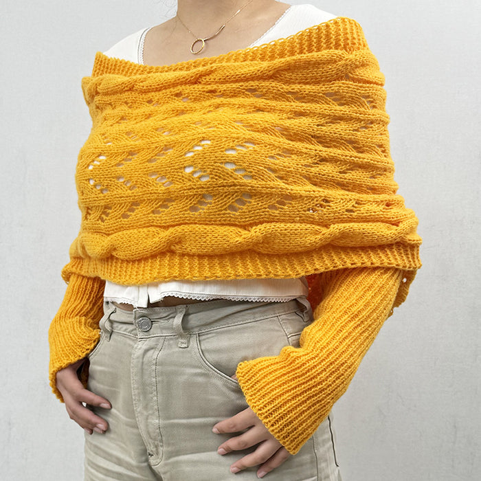 Warmfell Knitted Openwork Shawl with Sleeves, Shrug Style