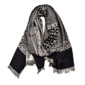 Navy jacquard woven scarf with fringe