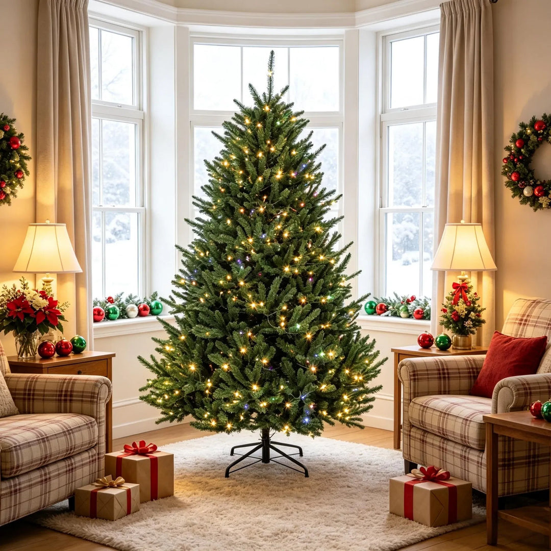 Full green pre-lit tree with foot pedal