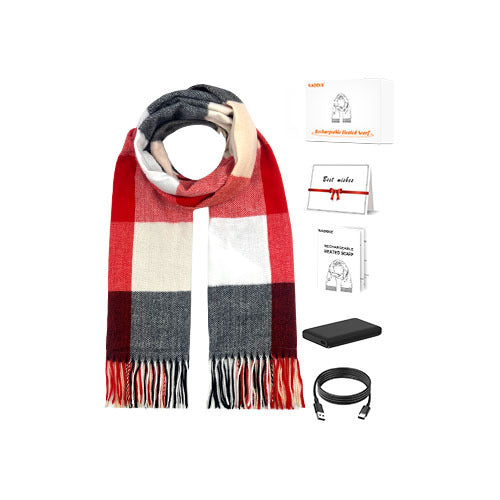 Warmfell Red Tartan Heated Scarf with USB Heating Pad