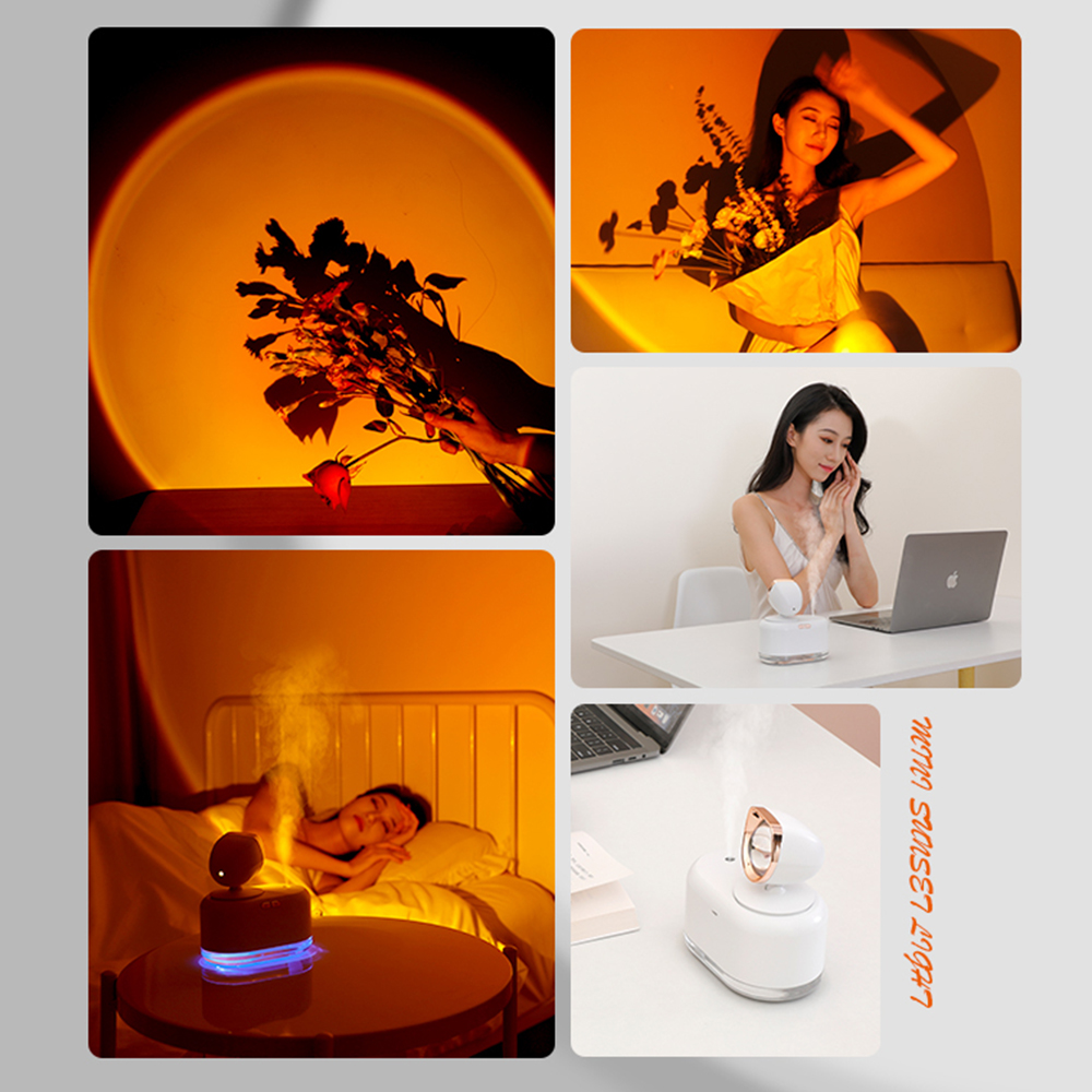2 In 1 Wireless Sunset Lamp Humidifier With 300ml Tank