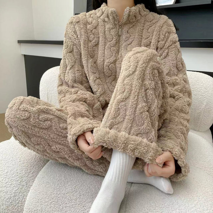 Pink coral fleece half zip pyjama set