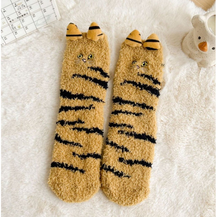 Warmfell Fleece Cat Socks with 3D Ears and Tail