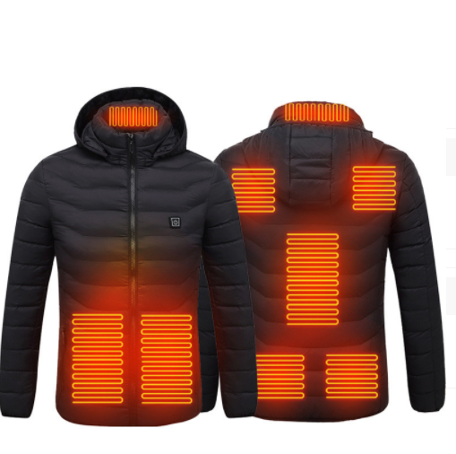 Heated Jacket With 8 Zones And Removable Hood, USB Powered