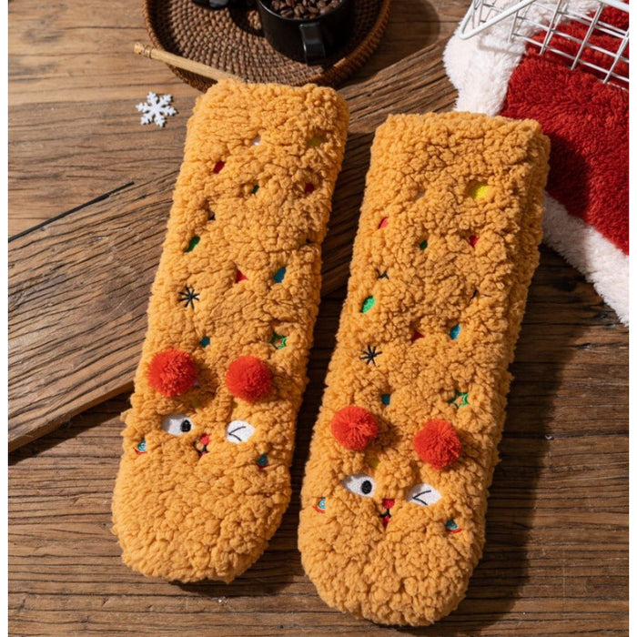 Warmfell Fluffy Socks with Embroidered Faces and Pompoms