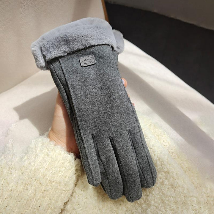 Pink suede look gloves with cat face