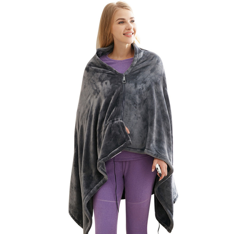 USB Heated Shawl – Soft Coral Fleece Wrap with Carbon Heating