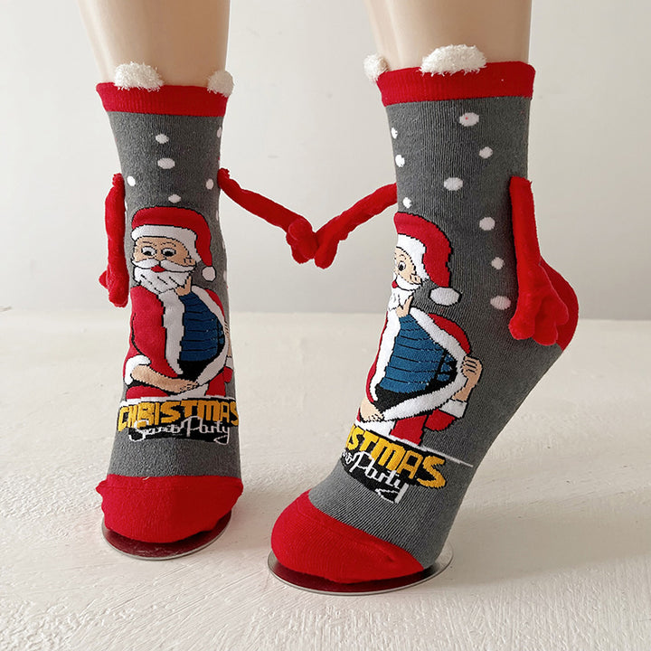 Christmas socks with magnetic hands linked