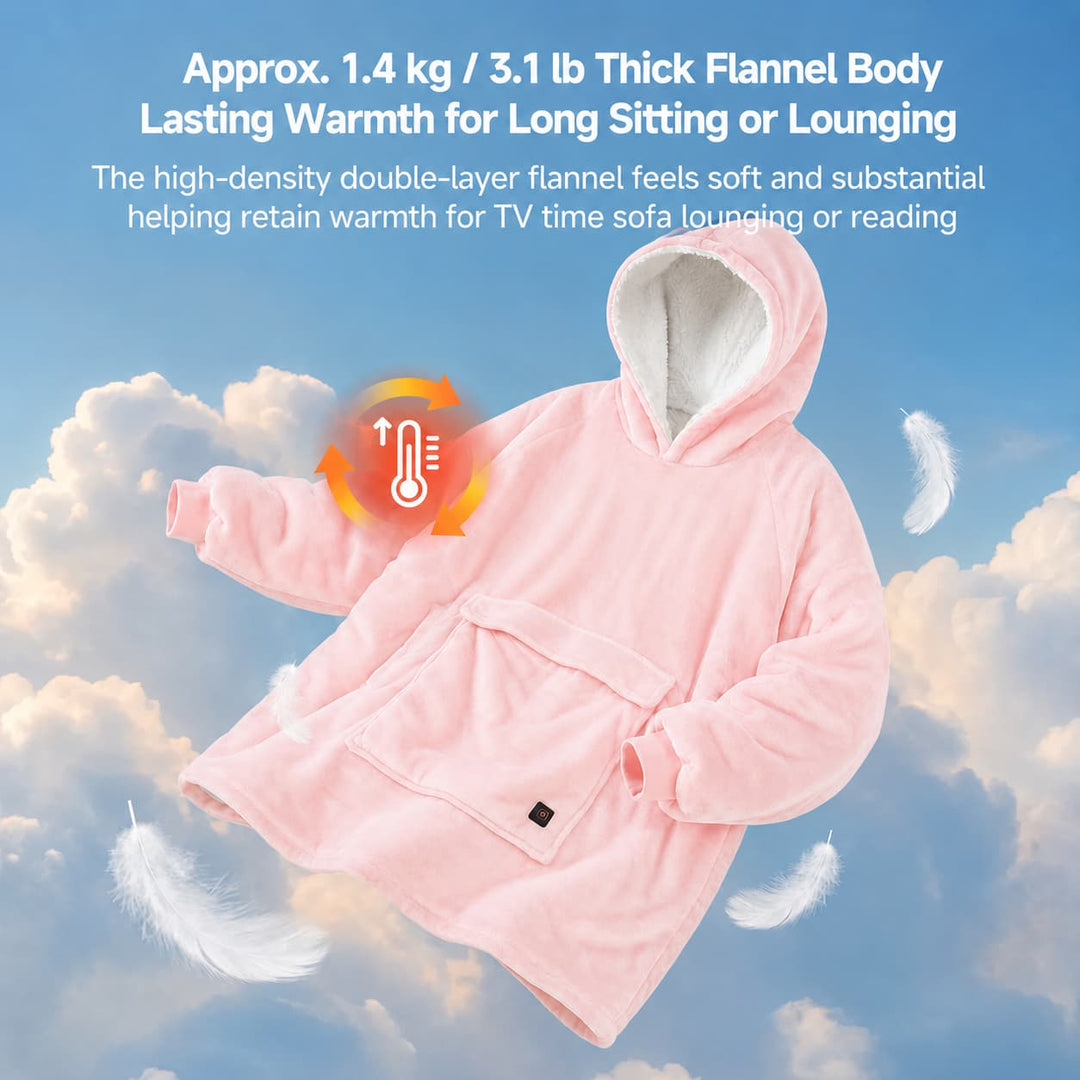Warmfell™ USB Heated Blanket Hoodie with 3-Zone Thick Flannel Warmth