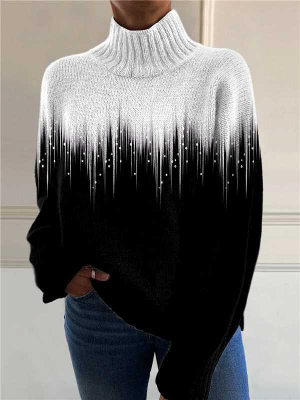 Warmfell Loose Printed Turtleneck Jumper for Women