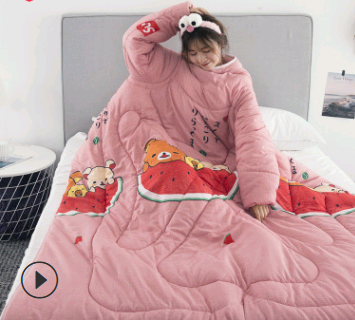 Winter Lazy Quilt with Sleeves, Wearable Blanket for Bed