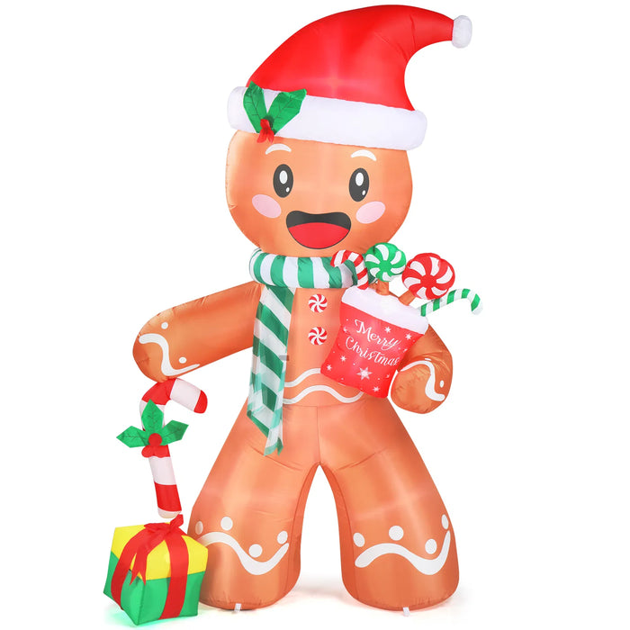 Warmfell Giant 8ft Inflatable Gingerbread Man with Candy Cane