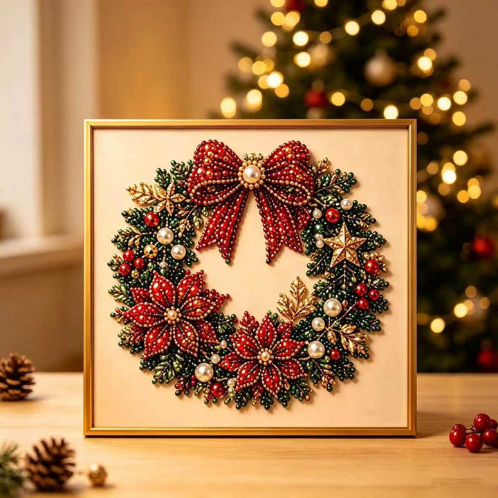 Christmas diamond painting on wooden frame