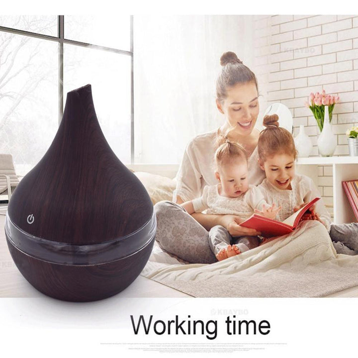Wood Grain Essential Oil Diffuser – Ultrasonic LED Humidifier