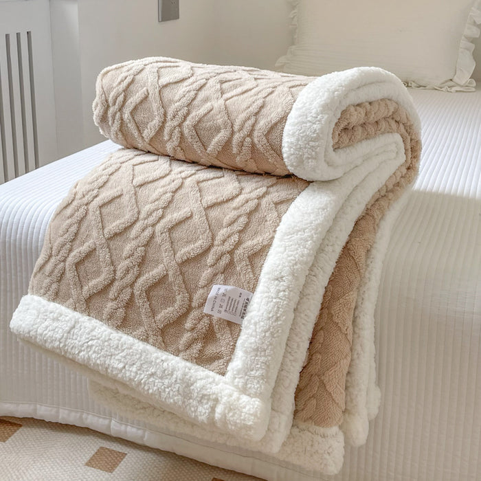 Warmfell Cable-Knit Blanket with Sherpa Fleece Border