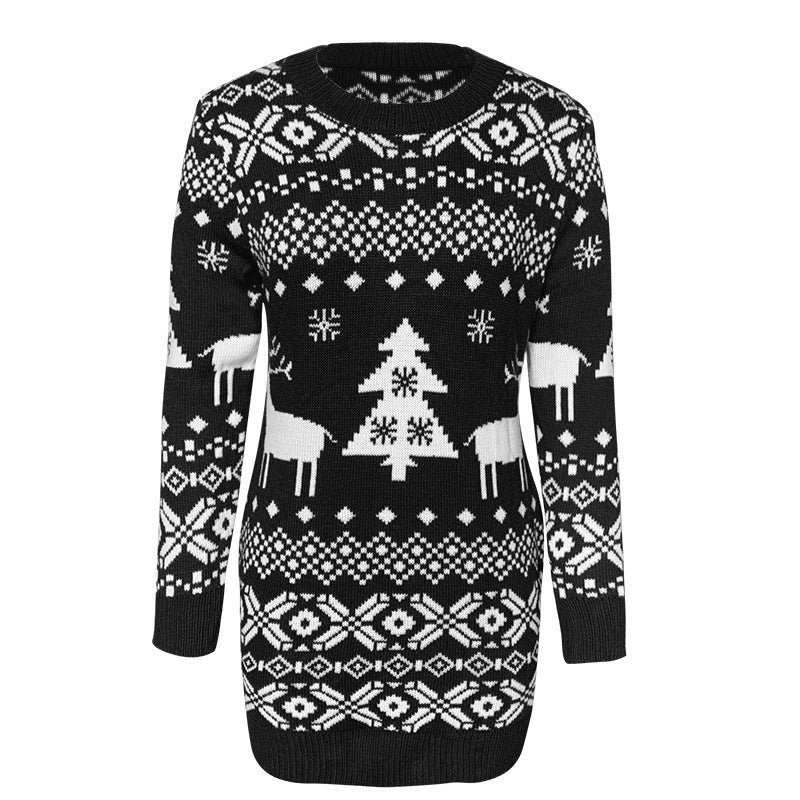 Womens Ugly Christmas Jumper Elk Snowflake Jacquard Knit