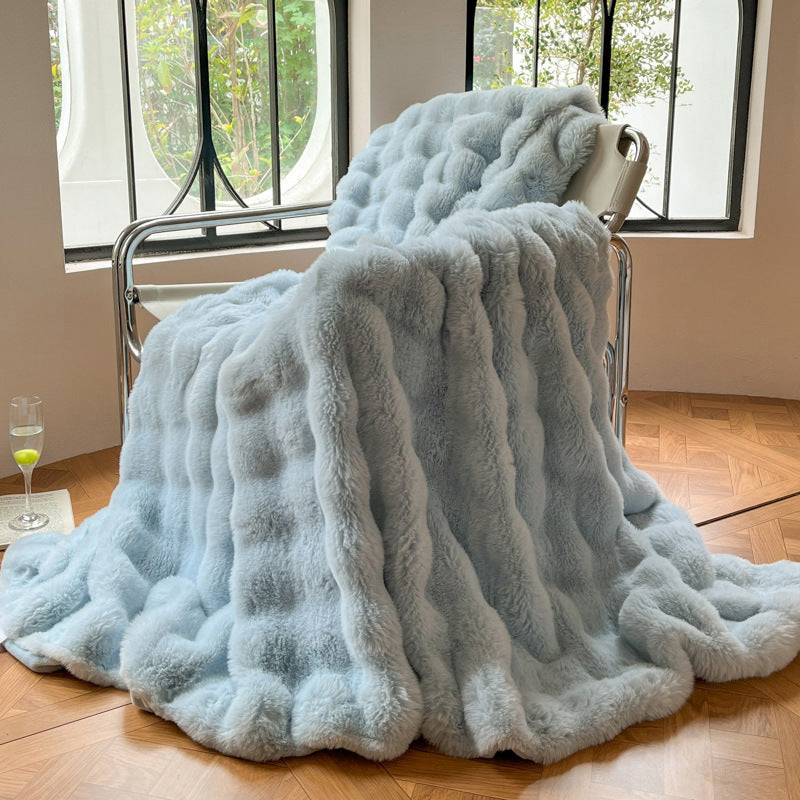 Cream bubble texture faux fur throw blanket