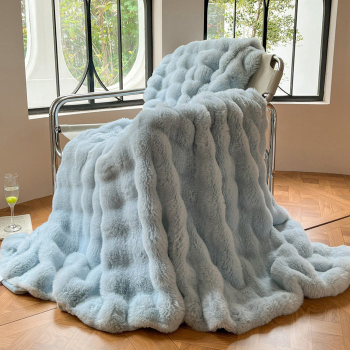 Warmfell Thick Bubble Faux Fur Throw Blanket for Sofa or Bed