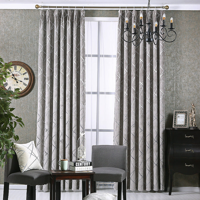 Warmfell Chenille blackout curtain with geometric line pattern