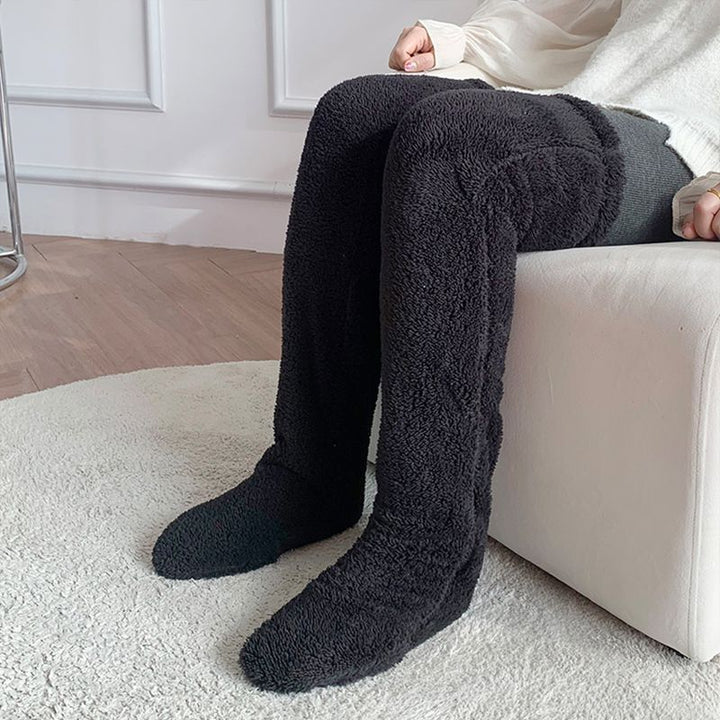 Fuzzy over the knee plush socks in lilac