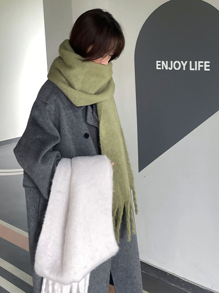 Pink oversized fluffy scarf with tassels