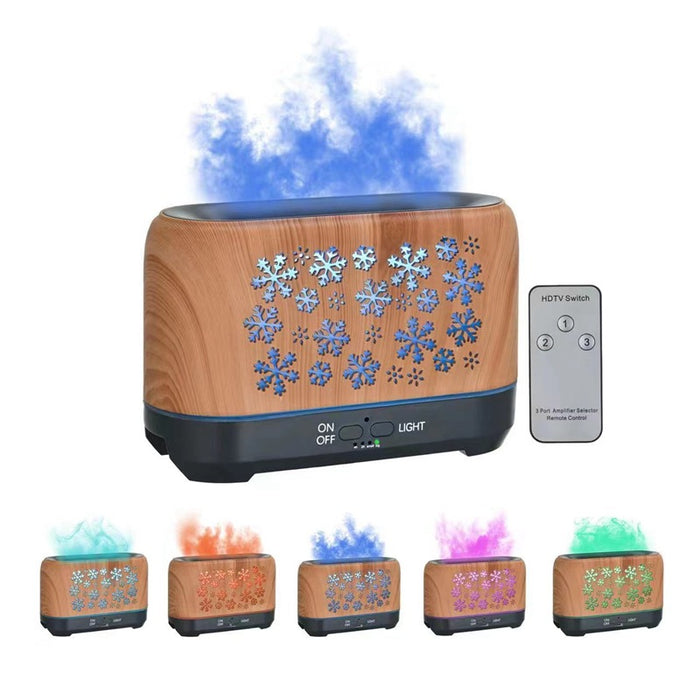 Warmfell Flame effect aroma diffuser with snowflake wood design, 7 colours