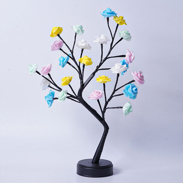 Rose tree lamp with glowing LED roses