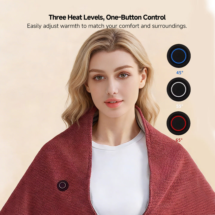 Warmfell™ Heated Hooded Shawl with Zip and 3 Heat Settings