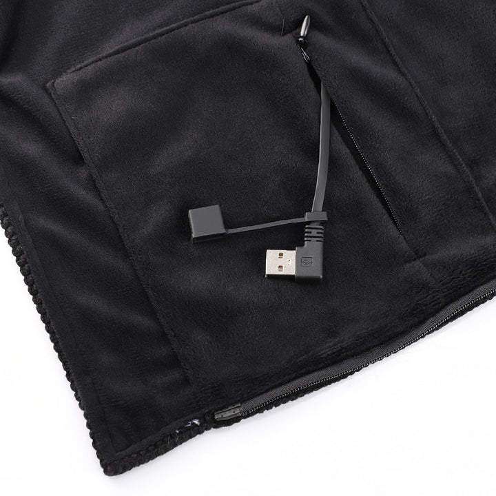 Black heated hooded shawl with zip front