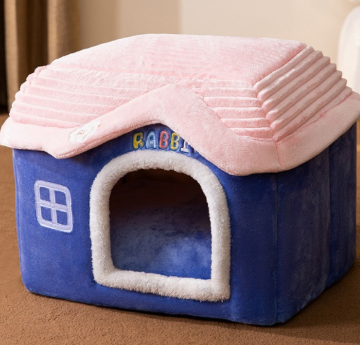 Warmfell Foldable plush pet cave house with soft cushion